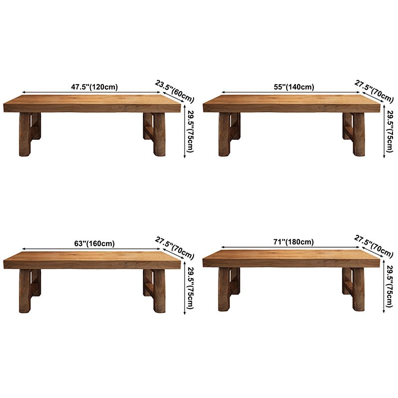 Table à manger de table en bois massif en pin avec piédestal double, en marron