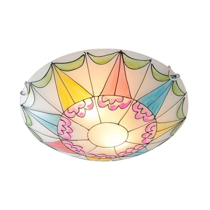 16"/19.5" Wide Domed Flush Light Fixture Mediterranean Pink Stained Glass 3/4 Lights Ceiling Lighting for Bedroom