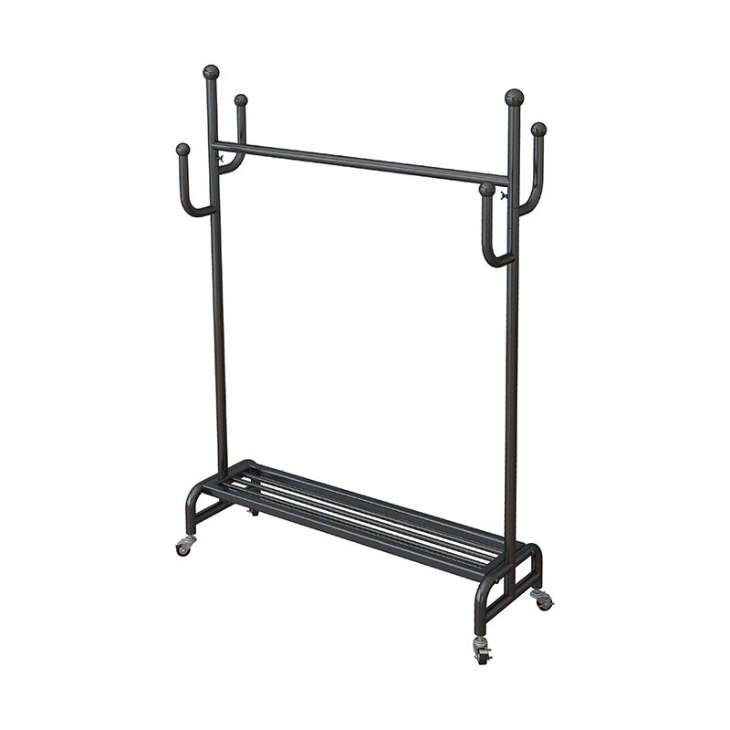 Classic Metal Clothes Hanger Castors Detail Free Standing Coat Rack with Storage Shelving