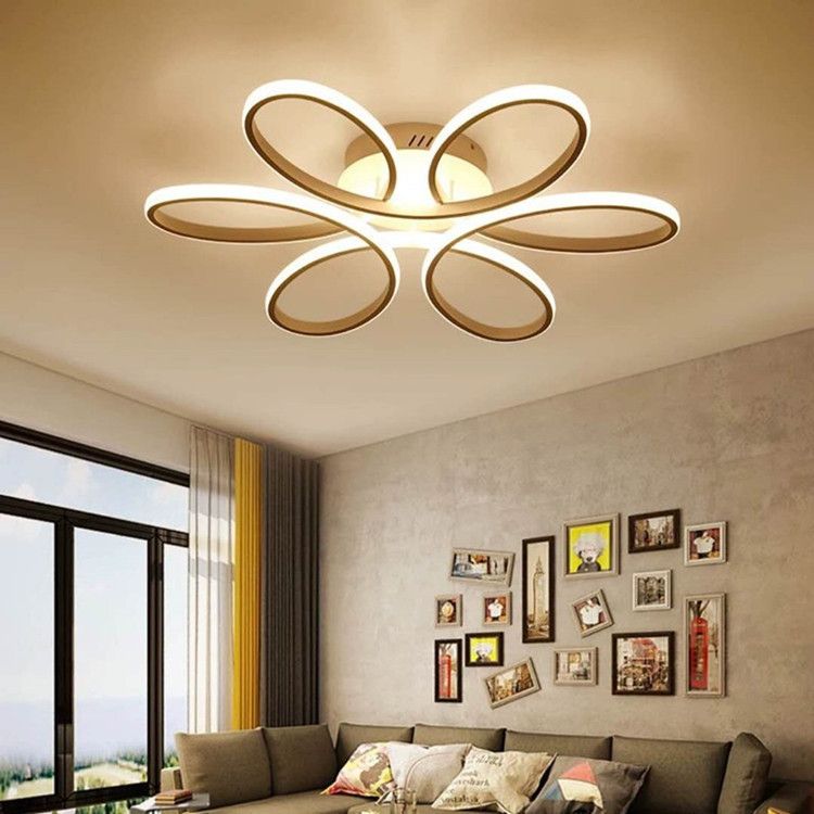 Flower-Shaped Semi Flush Ceiling Lights Contemporary Aluminum Ceiling Mount Chandelier for Living Room