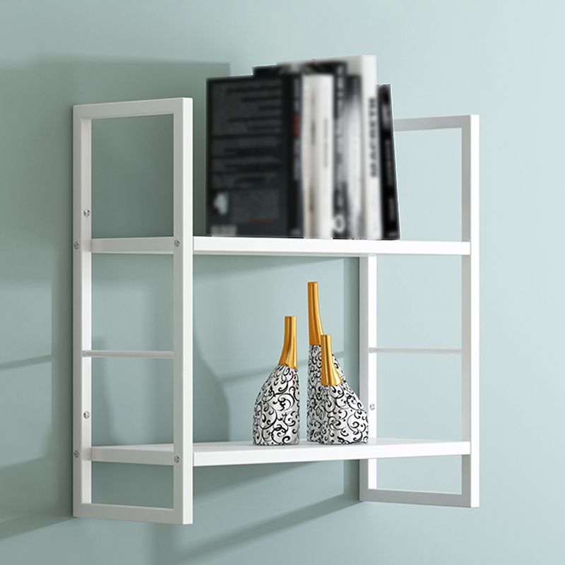 Industrial Wall Mounted Bookshelf Black and White Iron Shelf for Home