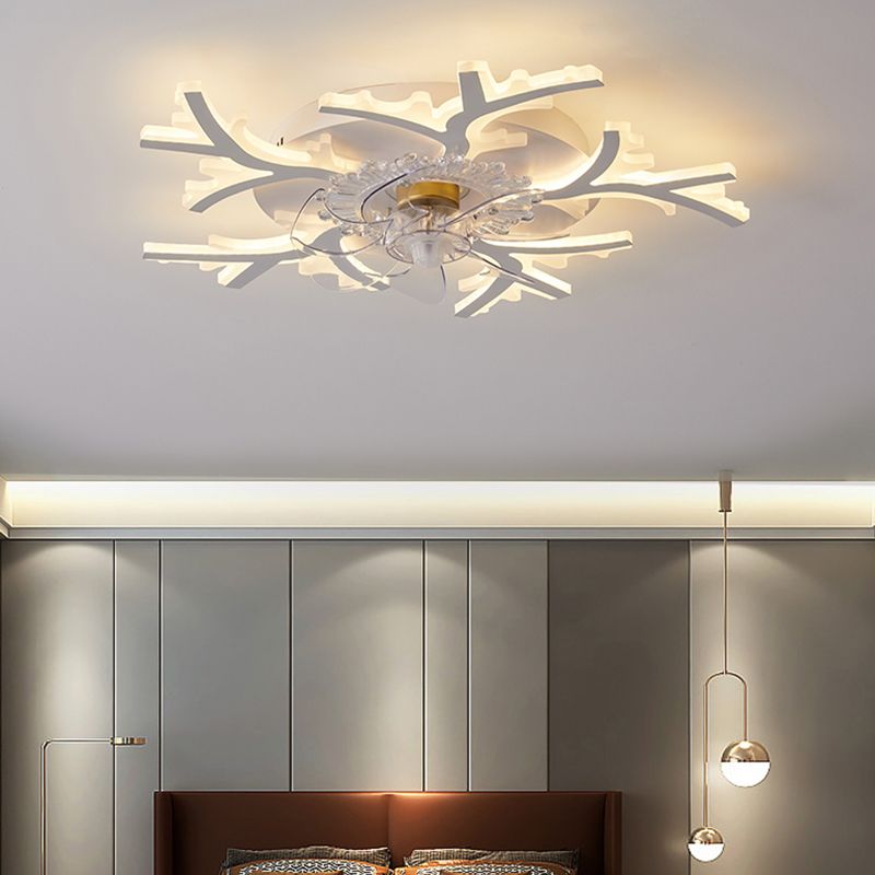Nordic Style Iron Ceiling Fan Lamp Acrylic Shade LED Ceiling Fan Light for Living Room