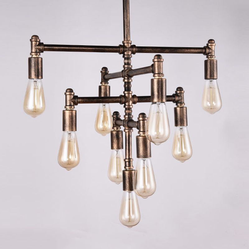 Metal Tubes Chandelier Pendant Light Industrial Style Restaurant Ceiling Chandelier in Rust