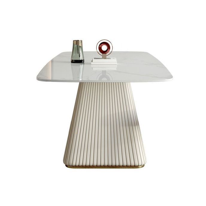 Minimalist Sintered Stone Dining Set for 4/6 Table Set of Metal Gold Base and PU Leather Chairs