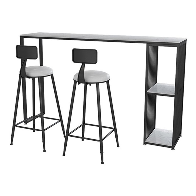 Modern Rectangle Stone Bar Table Metal Base Dining Table with Storage Shelves