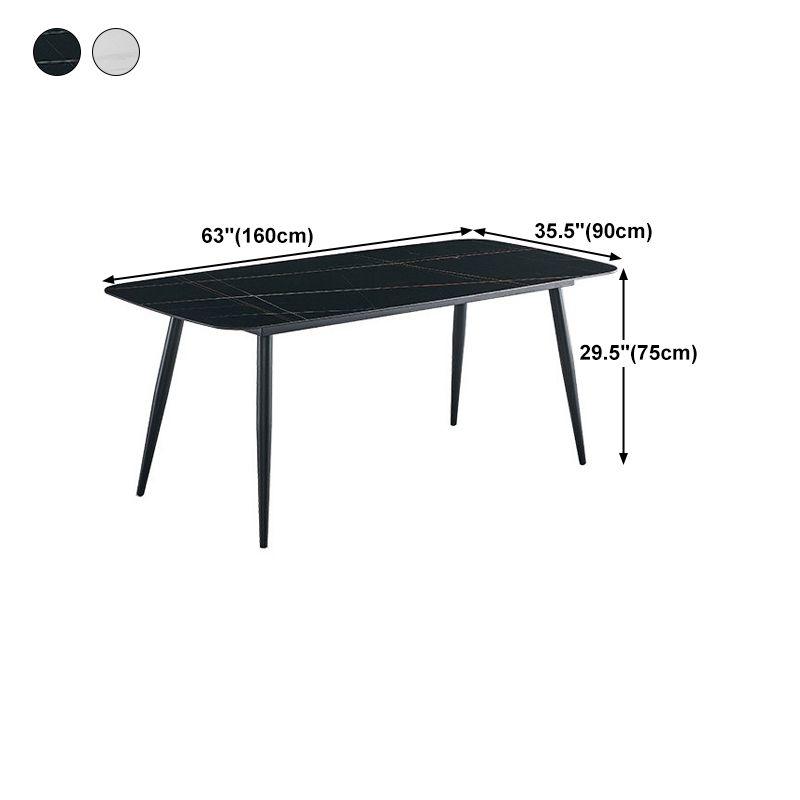Stone Top Table Rectangle Contemporary Dining Table with 4 Black Legs
