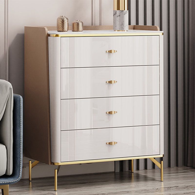Glam Stone Storage Chest Bedroom Chest in White with Metal Legs