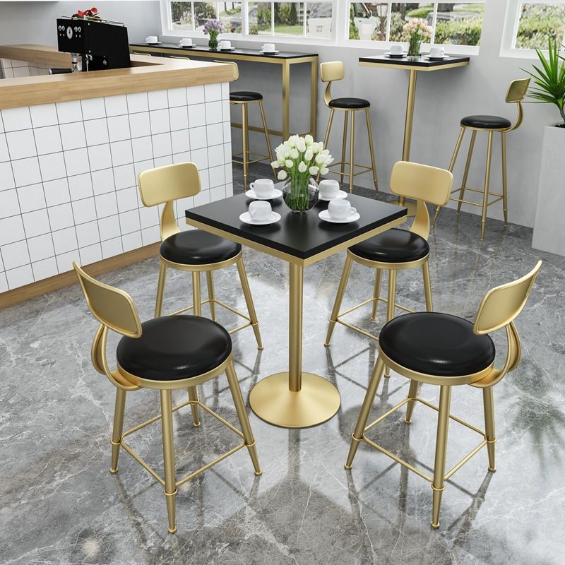 Glam Bar Table in Metal Pedestal Faux Marble Top Bar Dining Table for Small Places