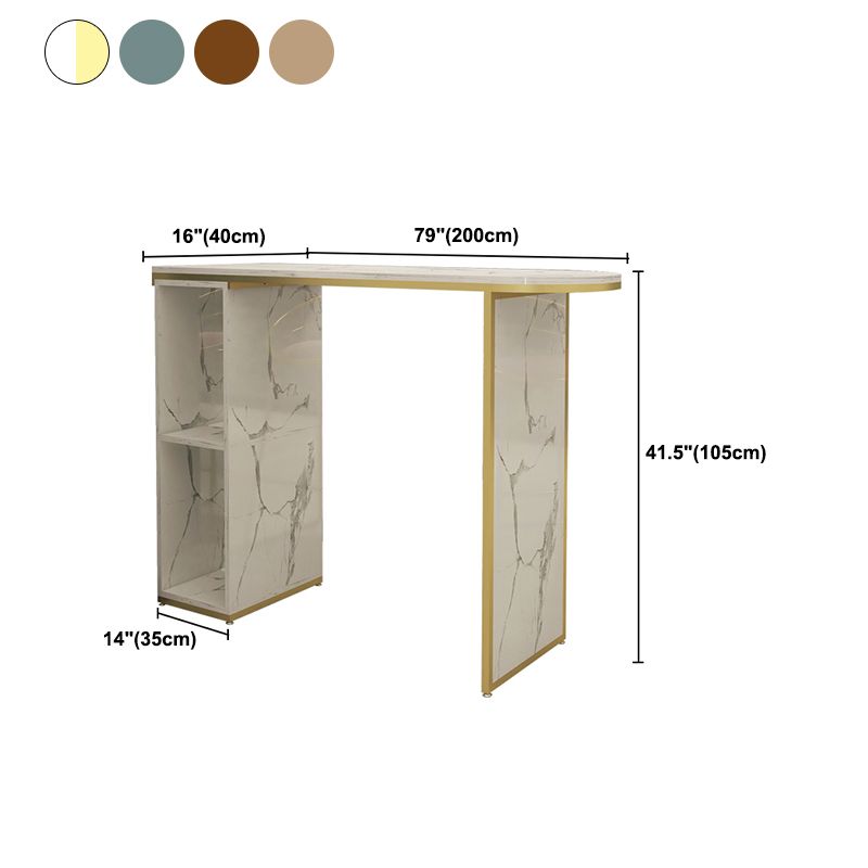 Wood Bar Table with Storage Glam Pub Table with Double Pedestal
