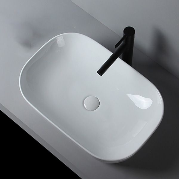 Modern Bathroom Sink Porcelain Solid Color Rectangular Vessel Sink with Pop-Up Drain