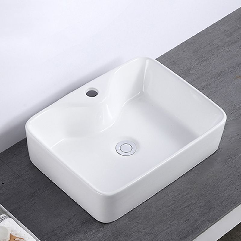Modern Bathroom Sink Single Faucet Hole Porcelain Rectangular Vessel Bathroom Sink