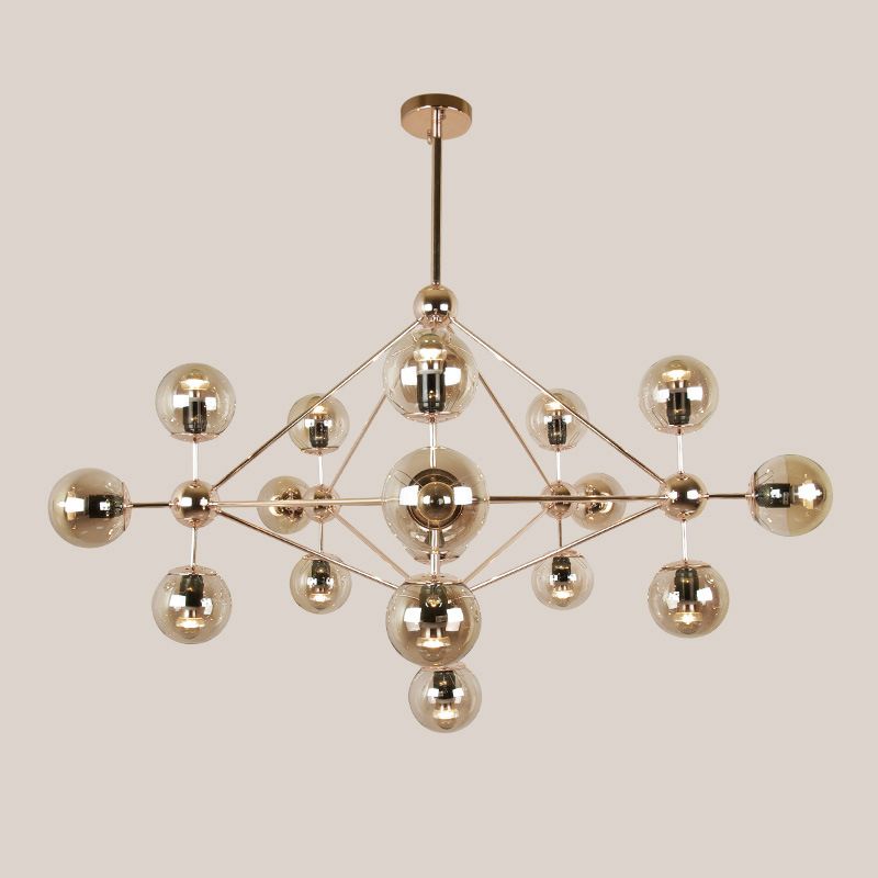 18 Licht moderne lineaire zwarte kroonluchter met Globe Shade