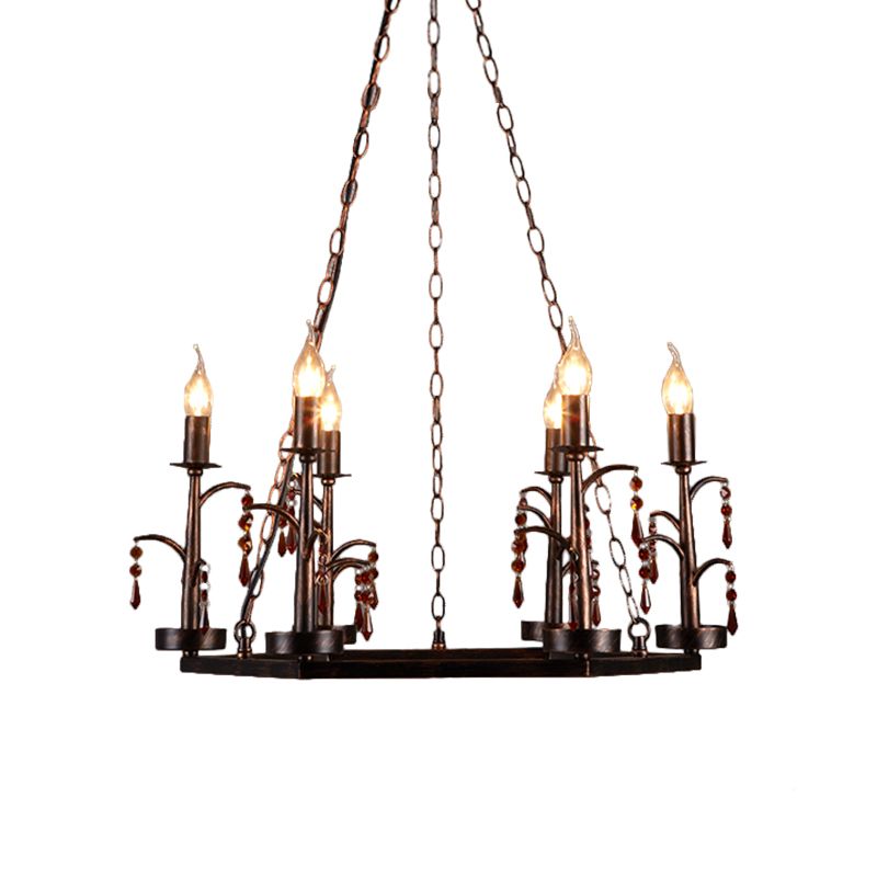 Metal Rust Pendant Lamp Geometric 6 Lights Vintage Chandelier Light Fixture for Dining Room