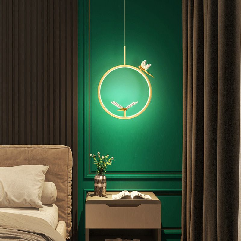 Anillo y libélula Led colgante artística simple acrílico lámpara colgante de la cama colgante