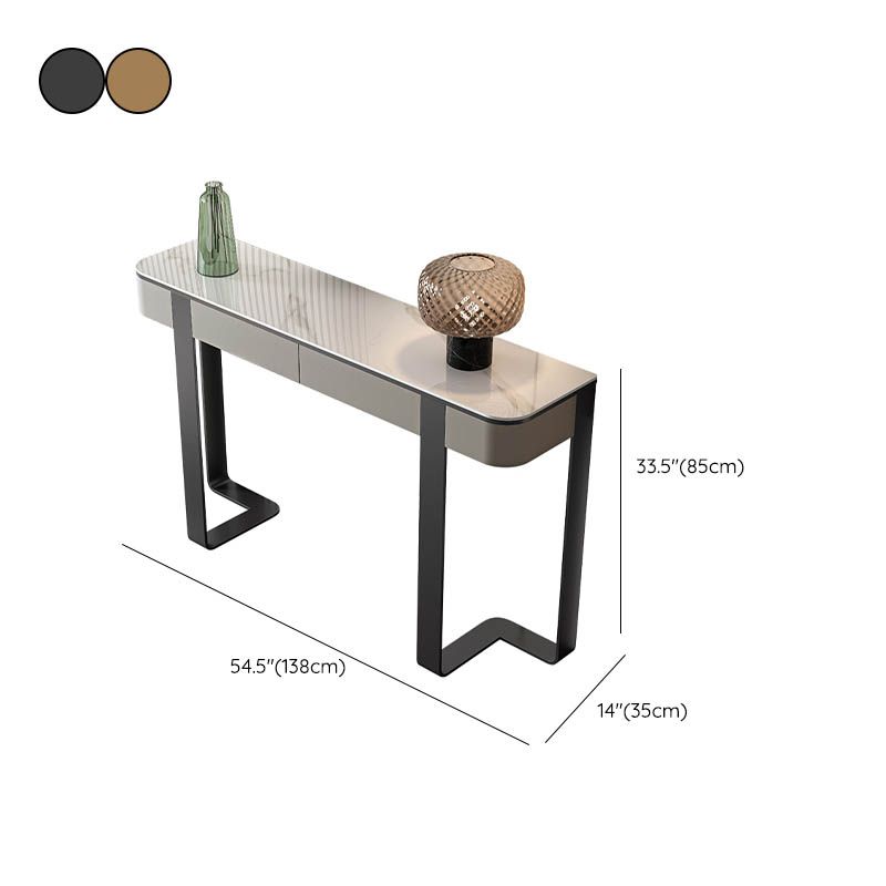 Modern Rectangular Console Table Stone Console Sofa Table in Grey/Gold