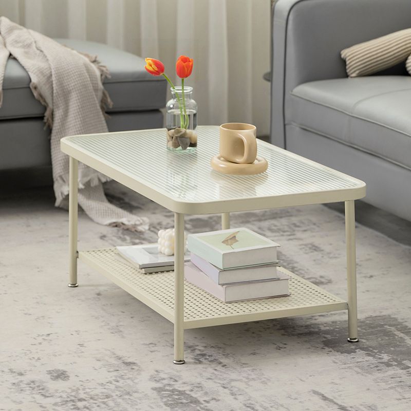 Contemporary Rectangle Coffee Table with Glass Top and 1 Shelf