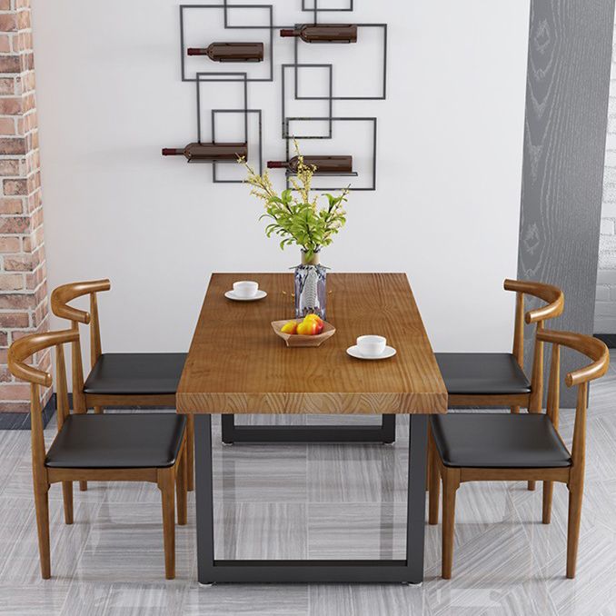 Metal Industrial Rectangle Furniture Pine Solid Wood Top Dining Table with Sled Base