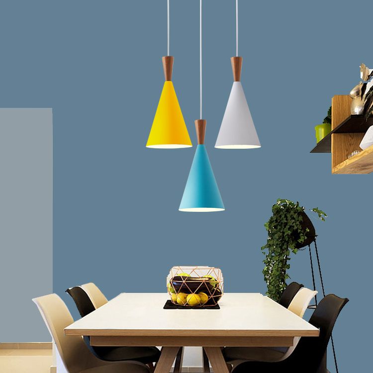 1 Light Metal Pendant Lighting Fixtures Modern Tapered Dining Room Hanging Pendant Lights