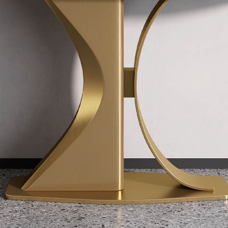 Modern Half Moon Console Table Stone Sofa Table in Gold/Grey