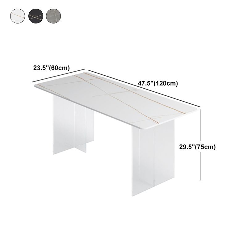 Dining Room Modern Dinette Table Rectangle Acrylic Double Pedestal Dining Table