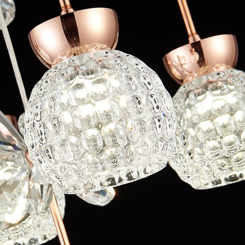 Floral Staircase Multi Light Pendant Crystal Modern LED Hanging Lighting with Dome Shade in Rose Gold