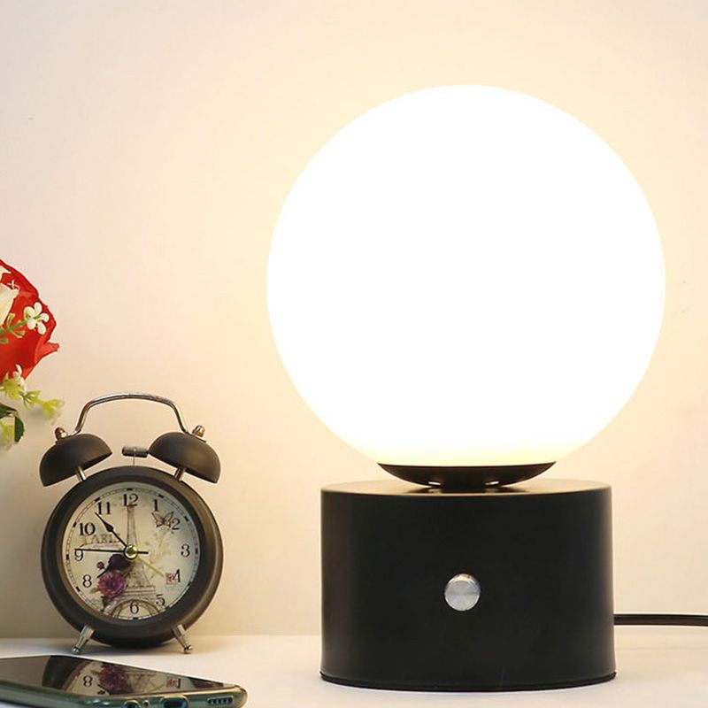 Modern Style Geometry Night Table Lamp White Glass One Light Table Light in Black
