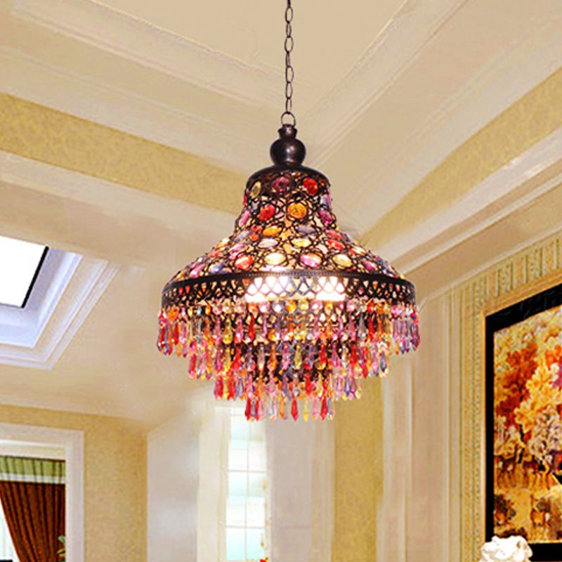 3 Heads Teardrop Chandelier Lighting Bohemian Bronze Metal Suspension Lamp for Living Room