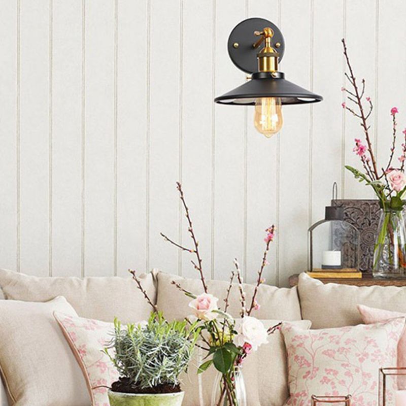 Cone Wall Lighting Industrial Metal 1 Light Rustic Wall Sconces in Black