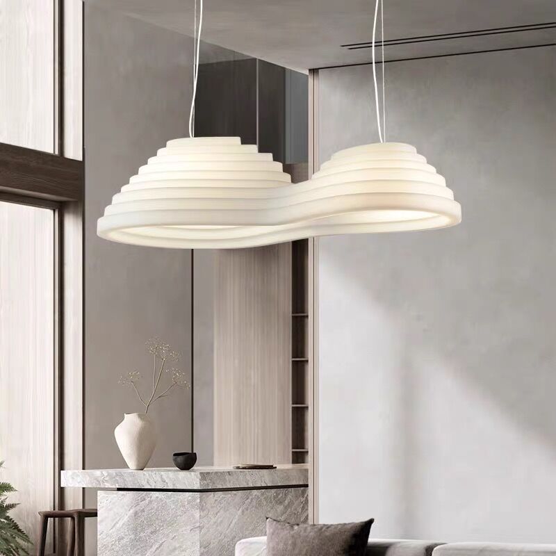 2 - Light Unique Kitchen Island Fixture in White Iron and Plastic Ceiling Pendant Light