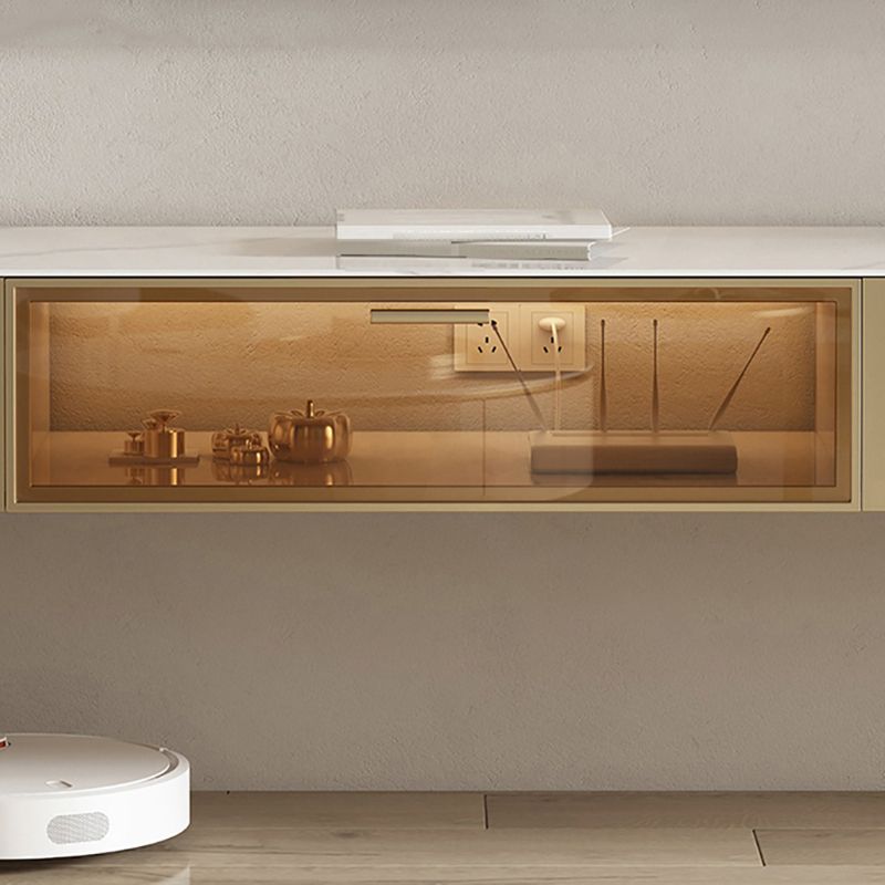 Glam Style Stone TV Stand Enclosed Storage Floating TV Cabinet