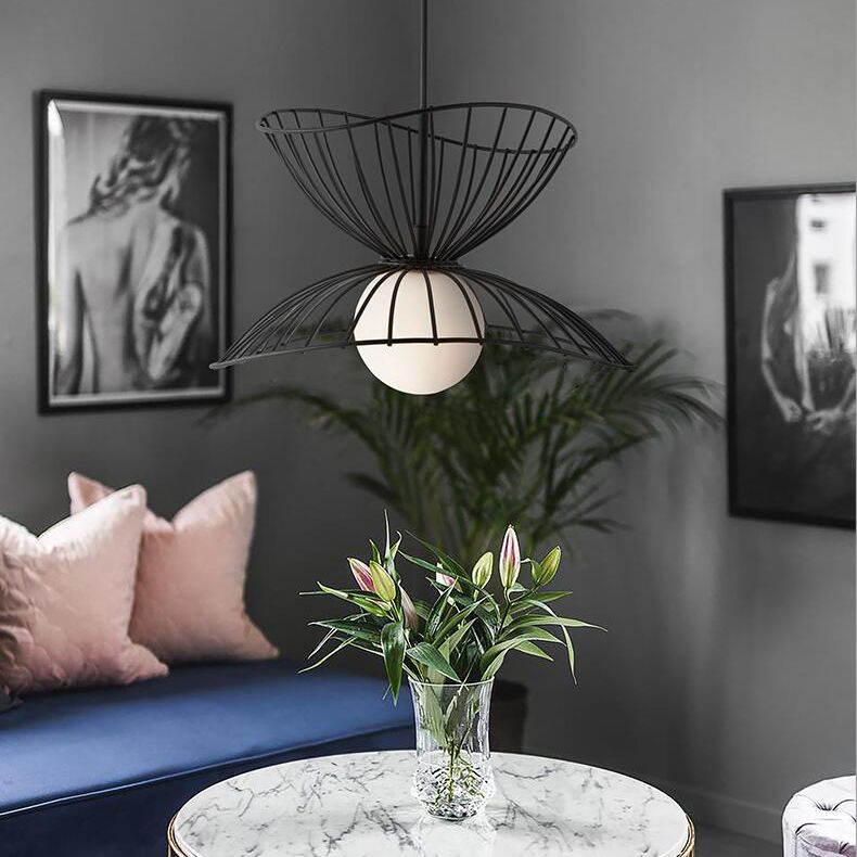 Nordic Minimalist Creative Open Cage Pendant Light Metal Suspension Light for Dining Table