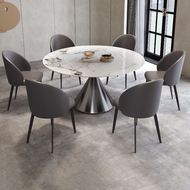 Modern Grey Steel Dinette Set 1/4/5/7 Pieces Round Sintered Stone Top Dining Table Set