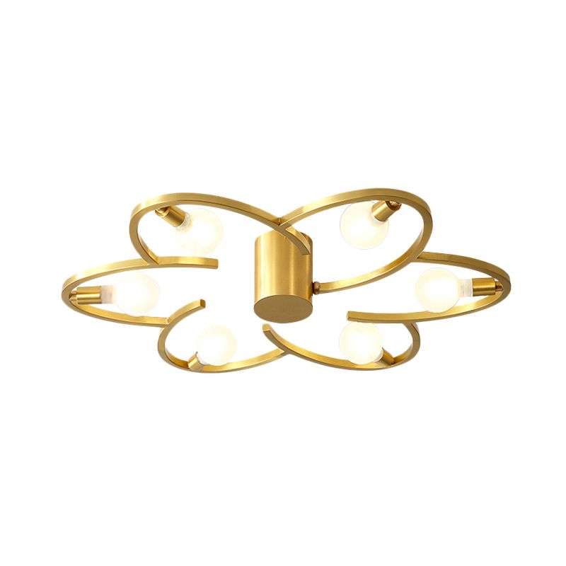 Modern Flower Semi Flush Mount Metallic 5/6-Head Bedroom Close to Ceiling Lighting in Gold