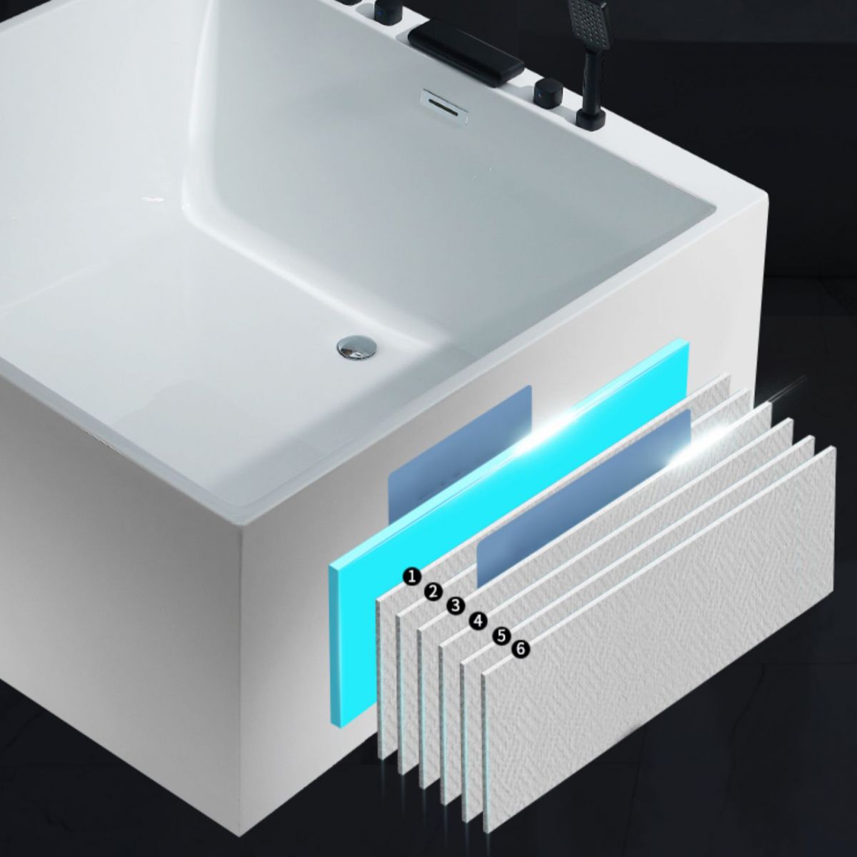 Modern Square Bath Stand Alone Acrylic Soaking White Bathtub