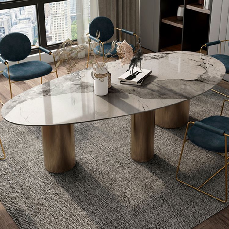 Sintered Stone Home Desk Luxury Oval Shape Fixed Table for Dining Room
