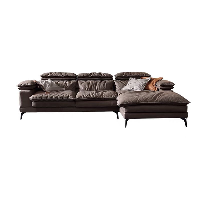 Modern Style Sofa Bed Imitation Leather Material Grey/khaki/coffee Feather Padded Sofa