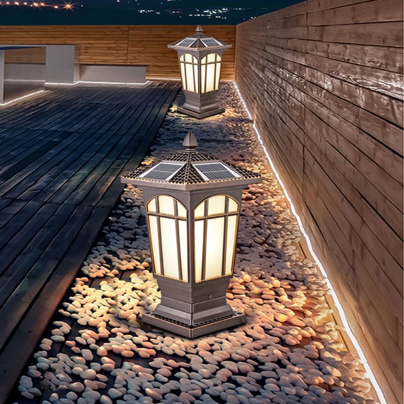 Rectangle Shape Metal Pillar Lamp Modern Style 1 Light Waterproof Outdoor Light in Copper
