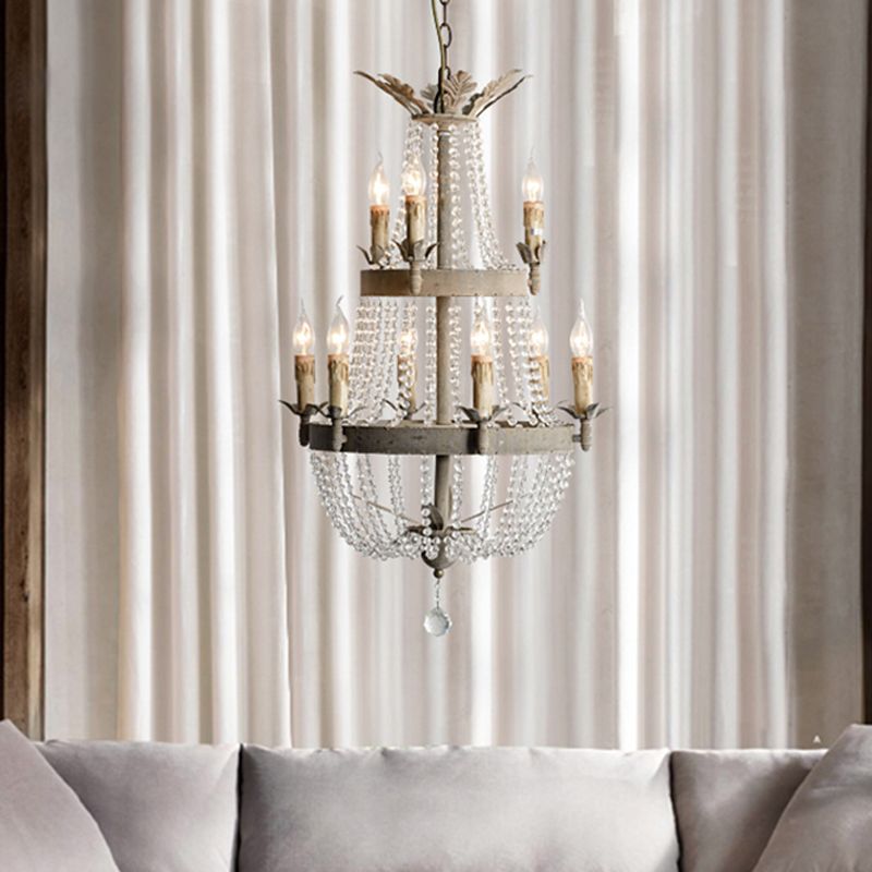 2-Tier Ceiling Chandelier Modernism Clear Crystal 9 Heads Hanging Light Fixture with Global Drop