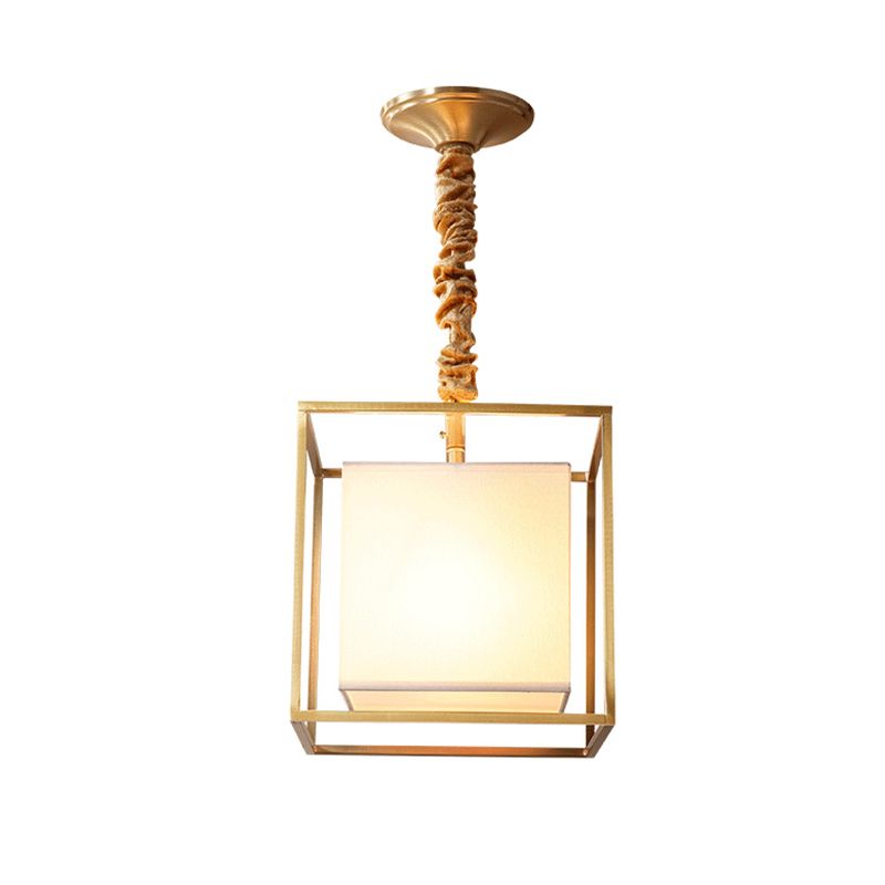Square Fabric Light Light Traditional 2/3/4 Lumières Lumières de plafond de salle à manger avec cadre cubique doré, 10 "/ 12" / 16 "de largeur