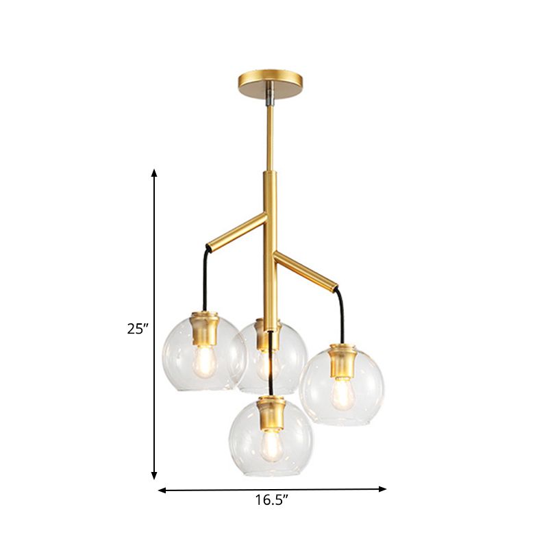 4 Köpfe kugelförmiger Kronleuchter kolonialer Hand geblasen klare Glasdecke Anhänger in Gold