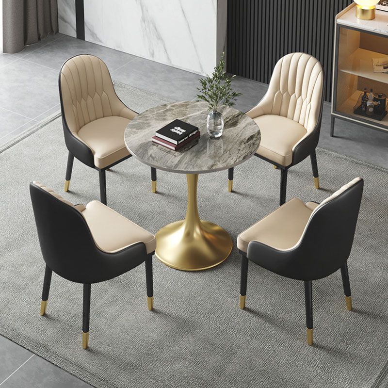 Metal Traditional Luxury Round Table for Home Sintered Stone Table with Tulip