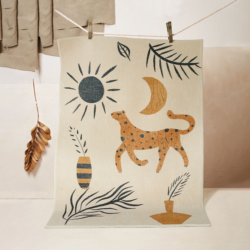 Beige Animal Carpet Polyester Modern Carpet Washable Carpet for Living Room