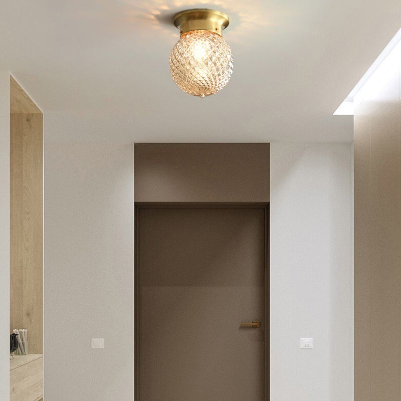 One-Light Antique Ceiling Light Brass Metal Ceiling Mounted Fixture