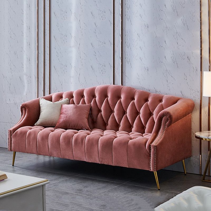 Velvet Sofa Contemporary Rolled Arm Sofa 37.40" High for Apartment