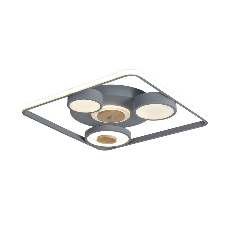 Grey Square Flush Ceiling Light Nordic Iron LED Flush Mount Lighting Fixture with Wood Accent