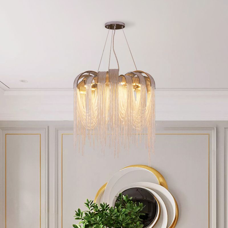 Chain Hanging Pendant Light Tassel Metal Chandelier Light for Dining Room Living Room