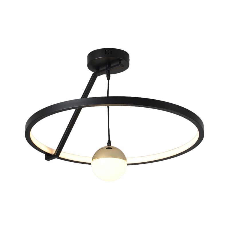 Simple Ring Semi Flush Ceiling Light Acrylic LED Bedroom Flushmount Lamp in Black
