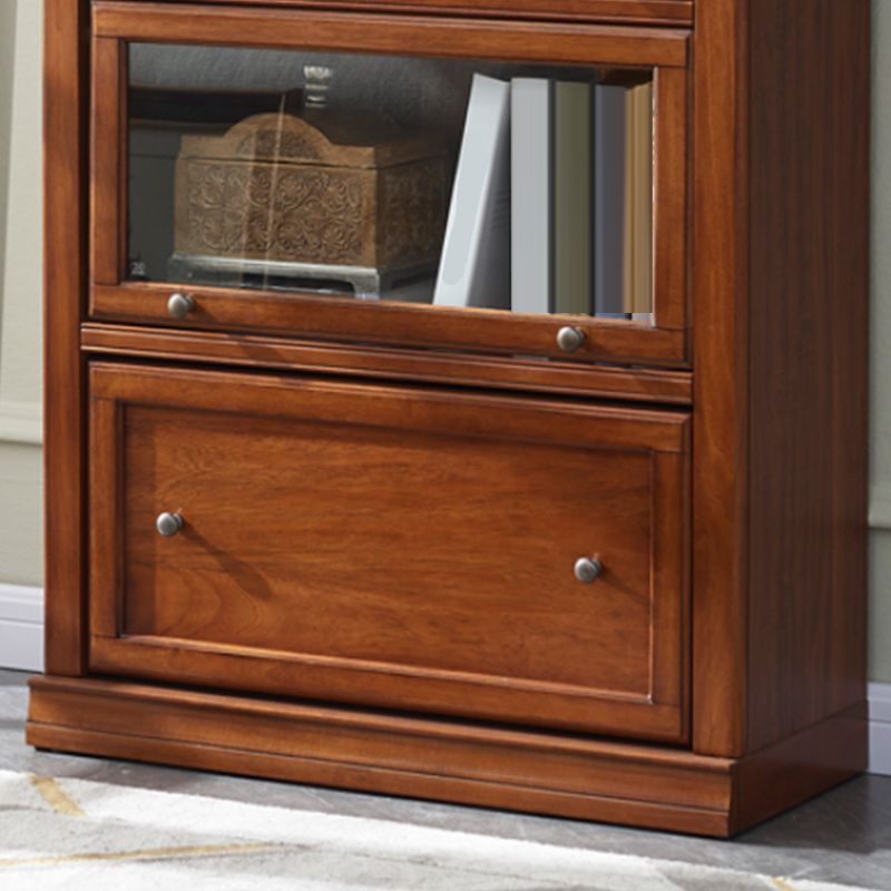 Wooden Standard Bookcase Modern Style Closed Back Vertical Bookshelf With Door