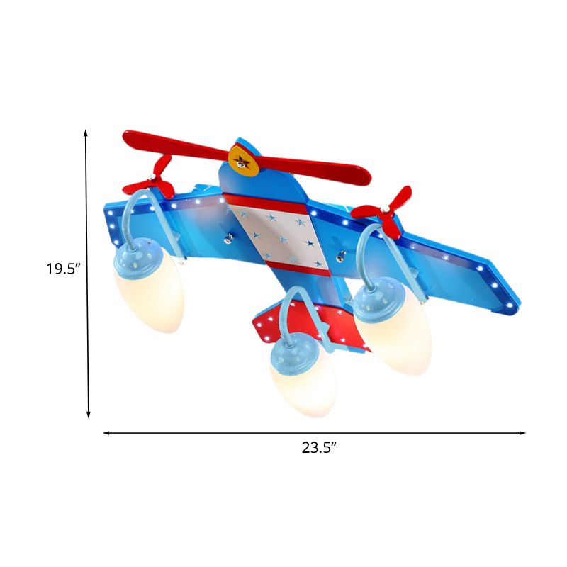 Ivory Glass Plane Flushmount Lighting Kids 3/4 Heads Blue Flush Mount Ceiling Light Fixture for Boys Bedroom