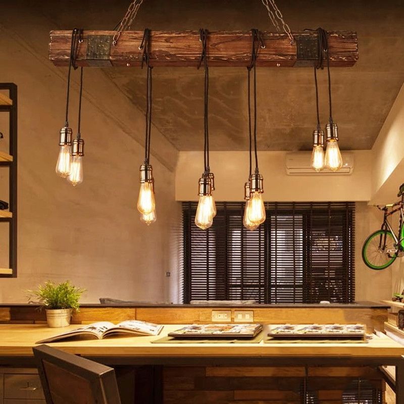 Industrial Bulb Pendant Island Pendant Lights Wood Multiple-Light Island Pendant Lights